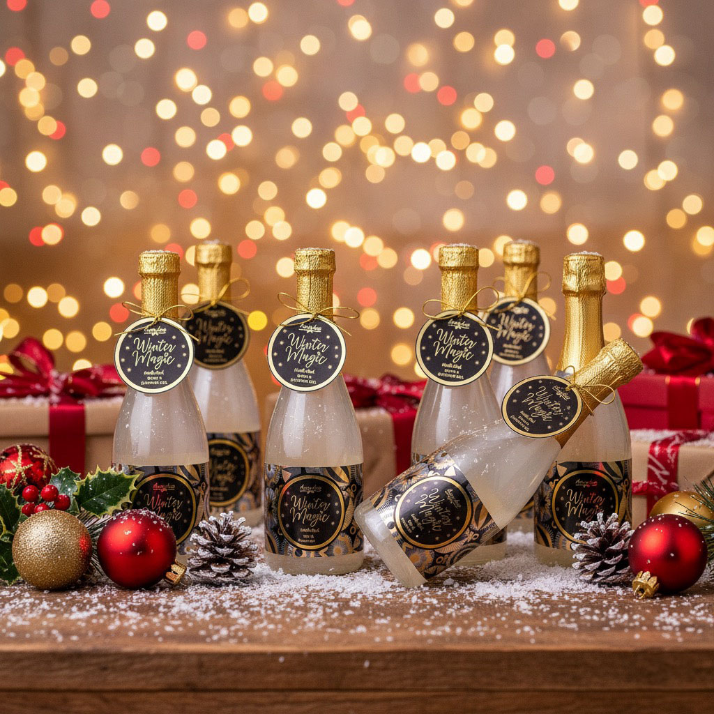 „Winter Magic” dušo želė šampano butelio formos įpakavime